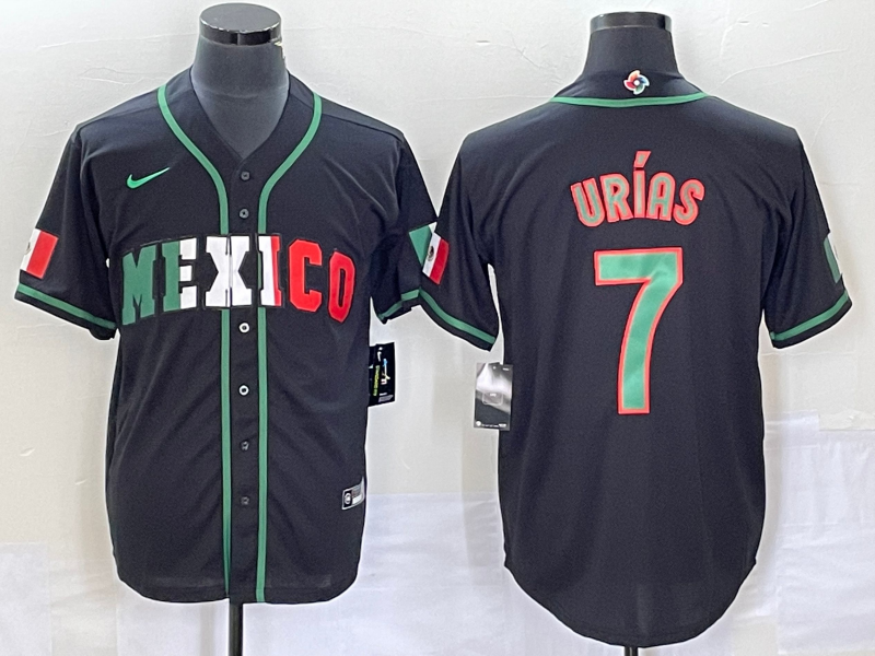 Men's Mexico Baseball #7 Julio Urías 2023 Black World Baseball With Patch Classic Stitched Jersey